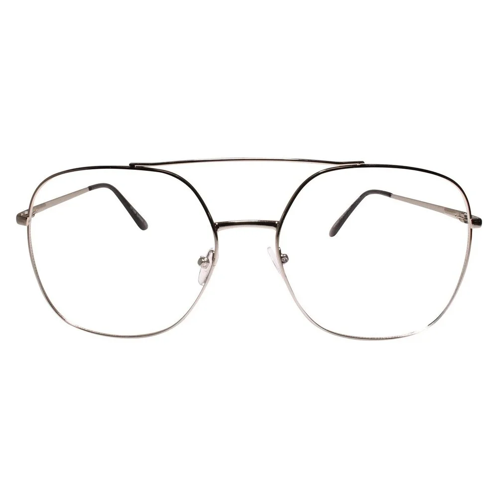 Oversized Exaggerated Mens Womens Square Silver Frame Clear Lens Glasses